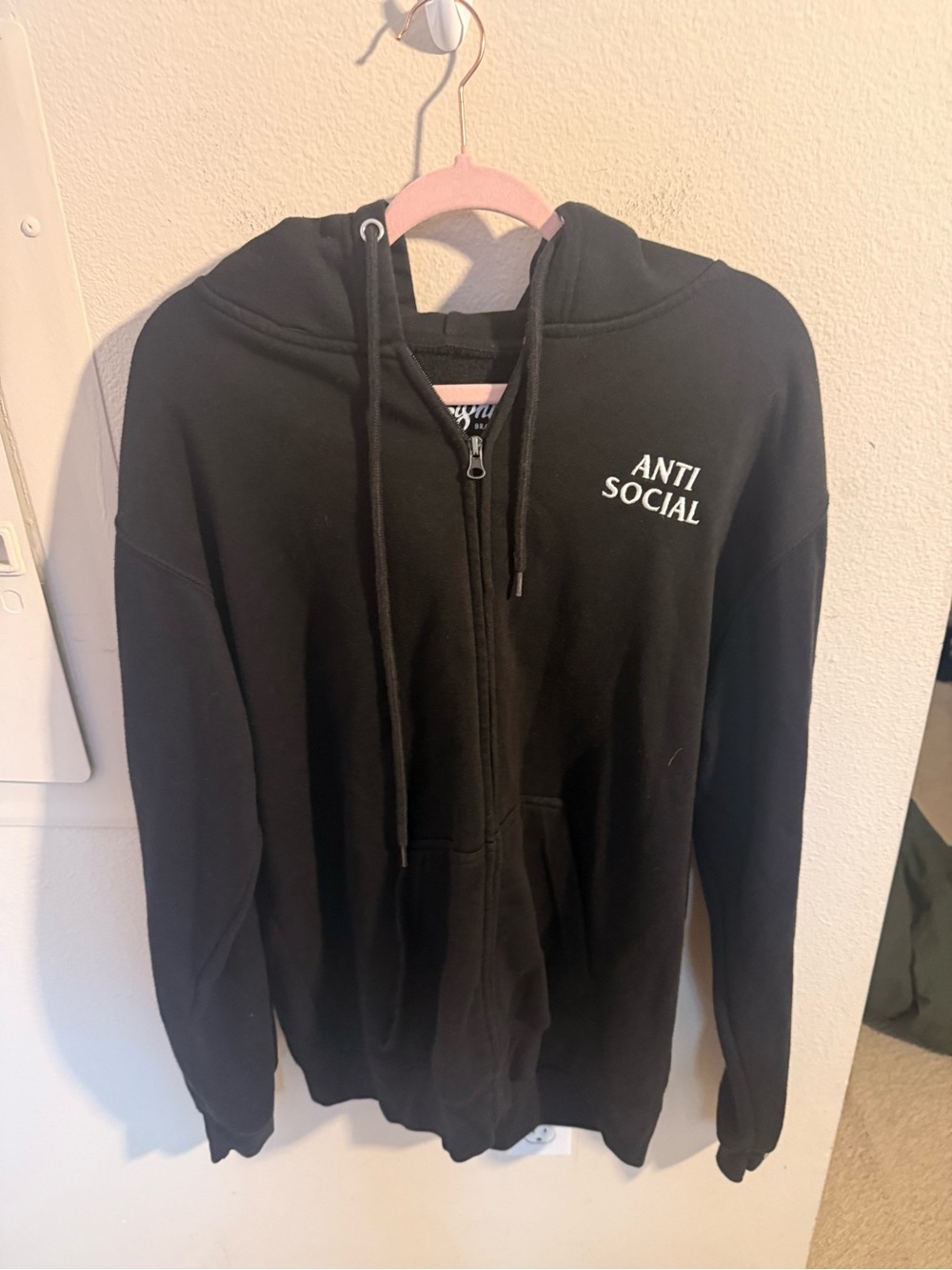 Eighty Eight Anti Social Full Zip Hoodie Black Graphic Sweatshirt XL